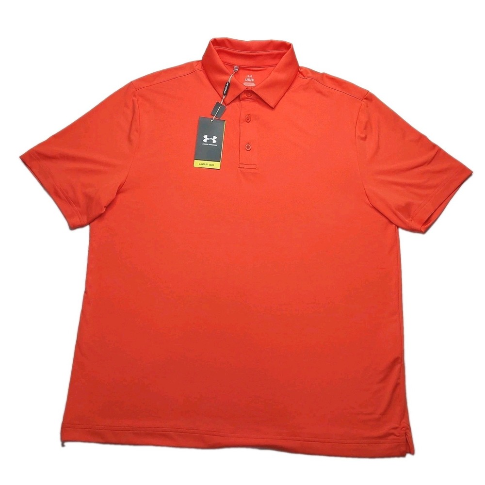 NWT Under Armour Golf Polo UPF 50 men's L Fire Orange